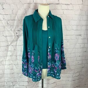 rose & everly floral embroidered Womens S blouse tank set pintuck pleat boho